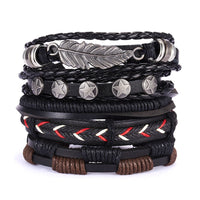 New Men's Leather Suit Creative Leaves Wooden Bead Woven Adjustable Suit Bracelet - Chic Angle