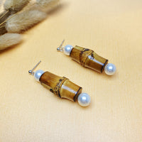 Silver Niche Design Earrings Ethnic Natural Bamboo Joint Female