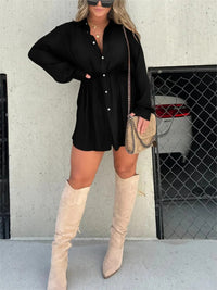 Women's Long Sleeve Jumpsuit With Button Fashion Shirt Dress - Chic Angle