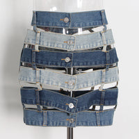 Sexy Hot Girl Color Contrast Patchwork Hollow Out Buckle A- Line Skirt