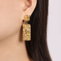 Personalized Retro Titanium Steel Gold-plated Long Square Pleated Earrings
