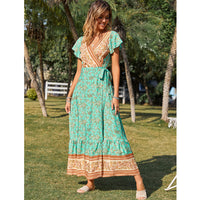 Ruffle Sleeves V-neck Lace Irregular Big Dress