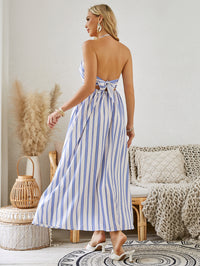 Bohemian Halter Maxi Dress - Women's Summer Sleeveless Flowy Beach Dress
