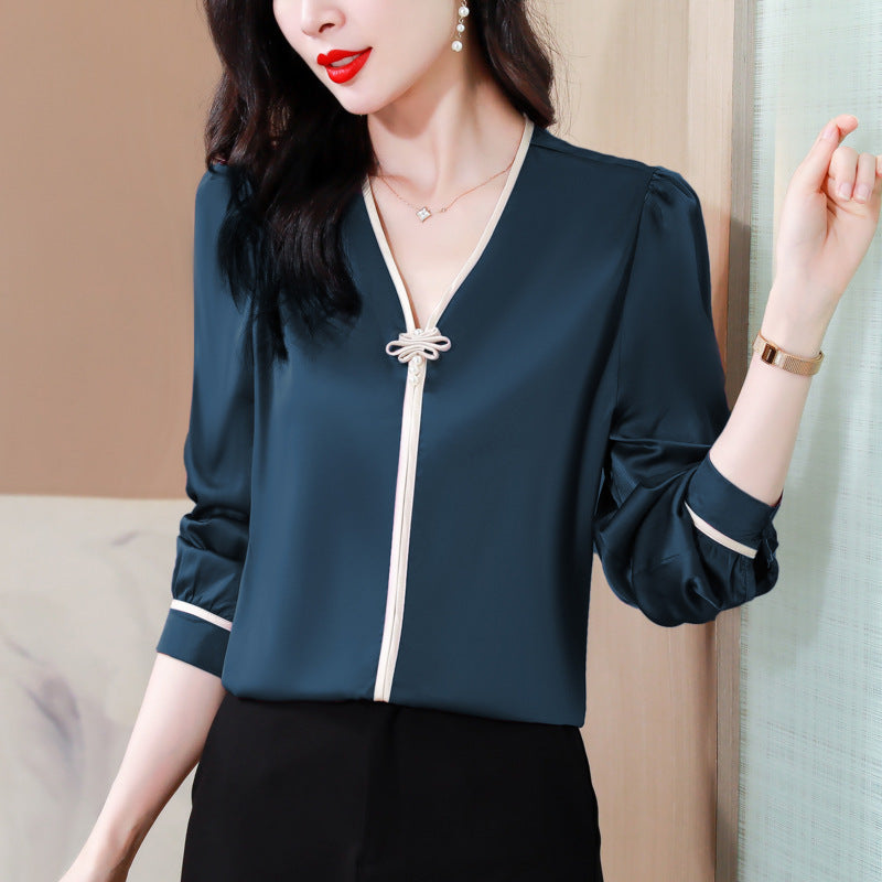 Loose Pullover Shirt V-neck Top