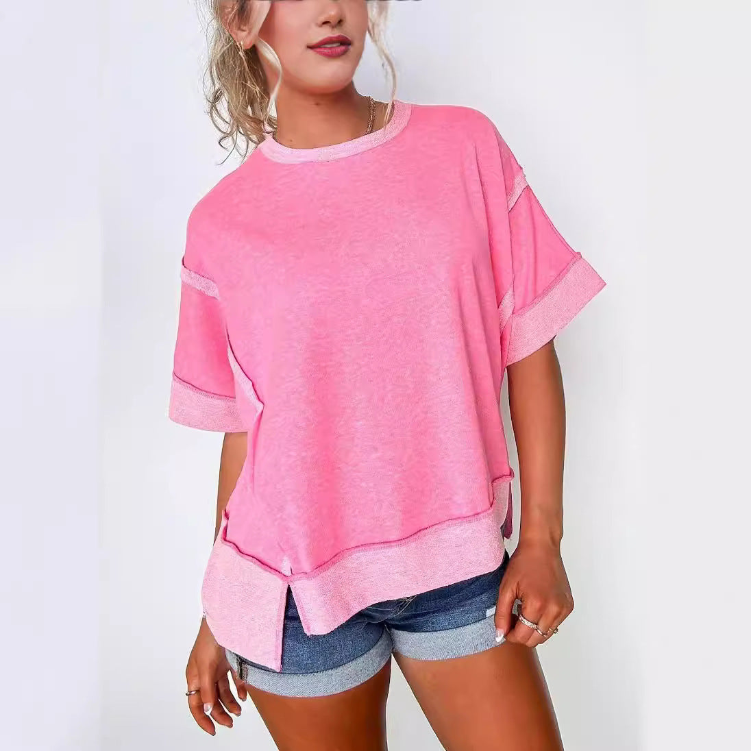 New Round Neck Loose Patchwork Sweater T-shirt
