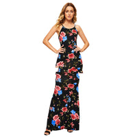 Women's Corset Milk Silk Maxi Suspender Print Dress