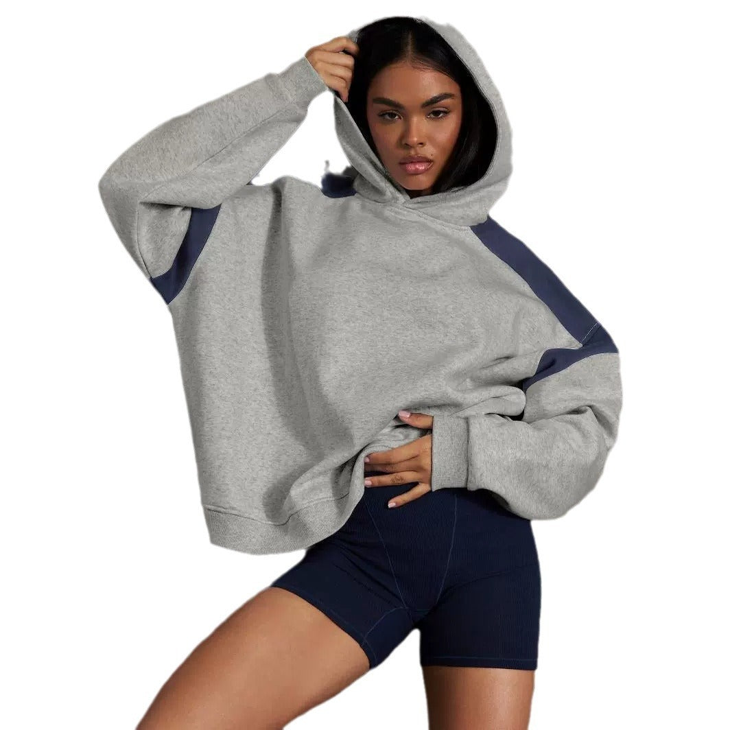 Contrast Color Drop Shoulder Women's Hooded Sweater