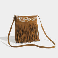 Retro Embroidered Small Square Texture Matte Tassel Bag