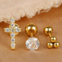Stainless Steel Round Four-claw Zircon Stud Earrings For Women Simple