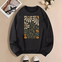 Flowers And Plants Round Neck Long Sleeve Sweater For Women