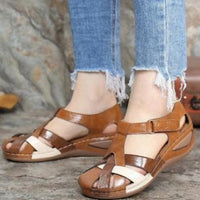 Vintage Round Toe Wedge Ladies Cross Buckle Sandals