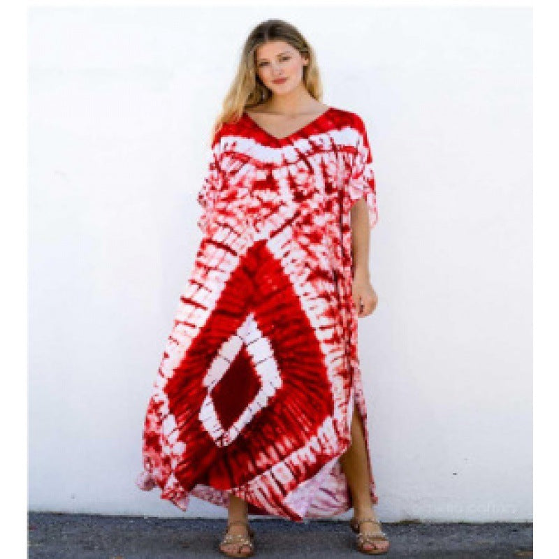 Rayon Printed Blooming Loose Vacation Robe Beach Dress Bikini Sun Protection Shirt