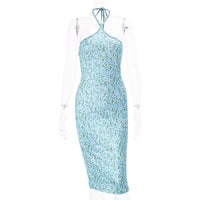 Hanging Neck Back Slim Floral Knee-length