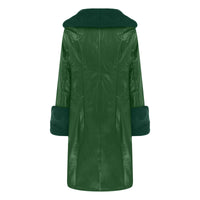 Lapel Long Coat Fur Collar Temperament Zipper Women PU Jacket