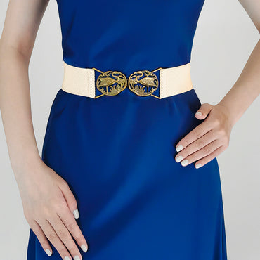 Simple Retro Elastic Belt Metal Hollow Buckle Red-crowned Crane Elastic Waist Elegant Female Fashion Accessories
