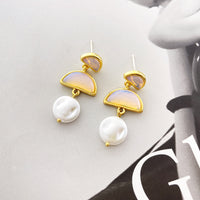 Natural Stone 925 Silver Pin Earrings Multi-layer Semicircle