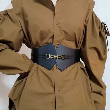 Waist seal female waist decoration shirt dress with a sense of high-grade belly cover fan-shaped buckle high elastic network red