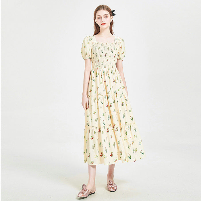 High-end Gentle French Square Collar Temperament Vacation Elegant Dress Trendy