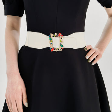 Women's Belt Extended Comfortable Elastic Belt Colorful Leaf Personality Button-down With Skirt Pants Shirt Coat