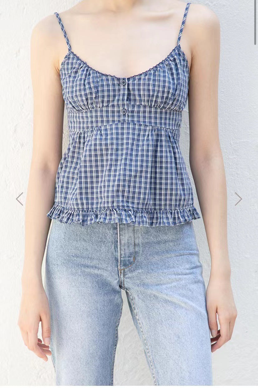Three-button Plaid Camisole Women's Outer Wear - Chic Angle