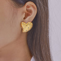 Diamond Love Heart Earrings Brushed Simple Niche