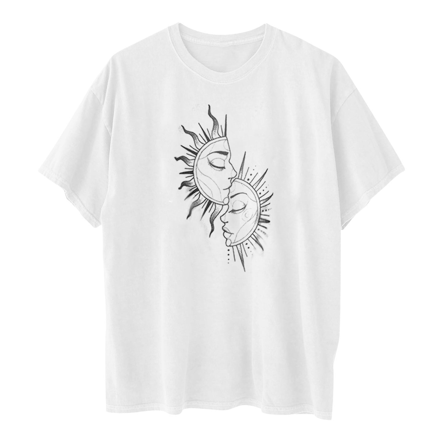 Printed Round Neck Short Sleeve Sun Moon Sun Moon Printed Top Women's T-shirt