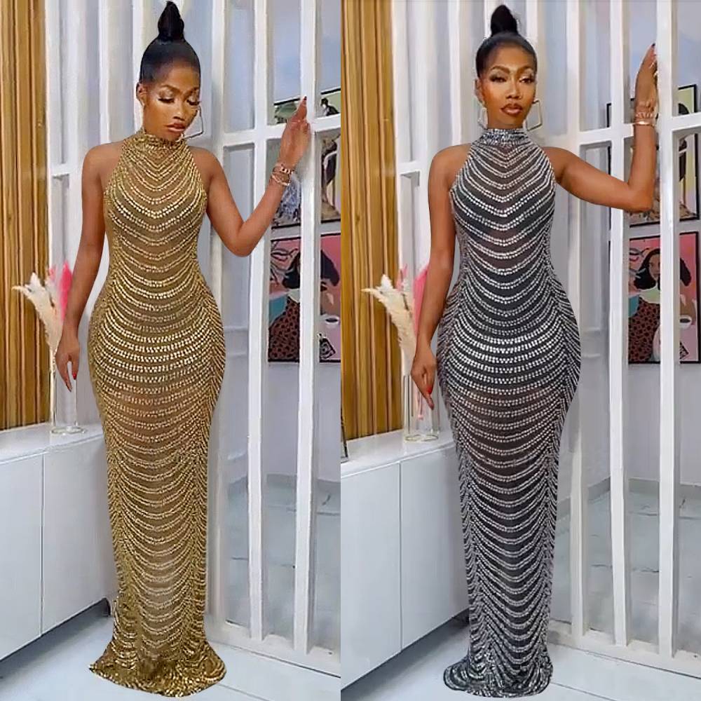 Fashion Backless Nightclub Party Formal Dress Rhinestone