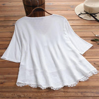 Women's Jacquard Pleated Lace Hollow Out V-neck Shirt - Chic Angle