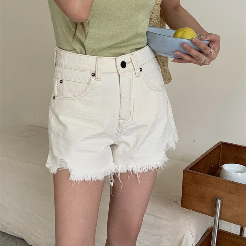 Hot Girl Ripped Frayed Vintage Denim Shorts - Chic Angle
