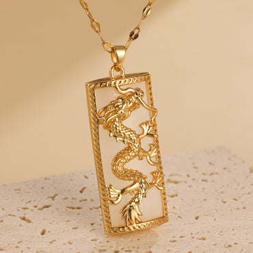 Vintage China-Chic Dragon And Phoenix Jade Pendant High Quality Versatile Collar Chain Accessories