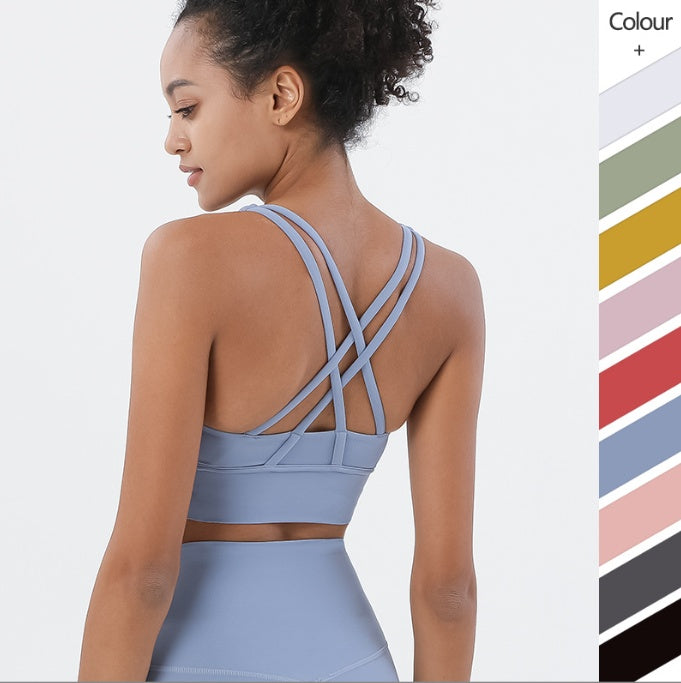 Cross Shockproof Gathered Yoga Beauty Back Bra