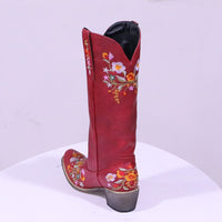 Women's Colorful Embroidered Pointed Mid-thick Heel Fashionable Western Boots