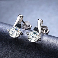 925 Silver Stud Earrings Micro Inlaid Zircon Round