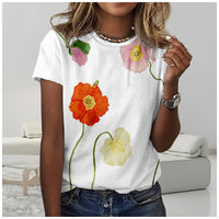 Flower 3D Digital Printing Casual Trend Short Sleeve Women's T-shirt - Chic Angle