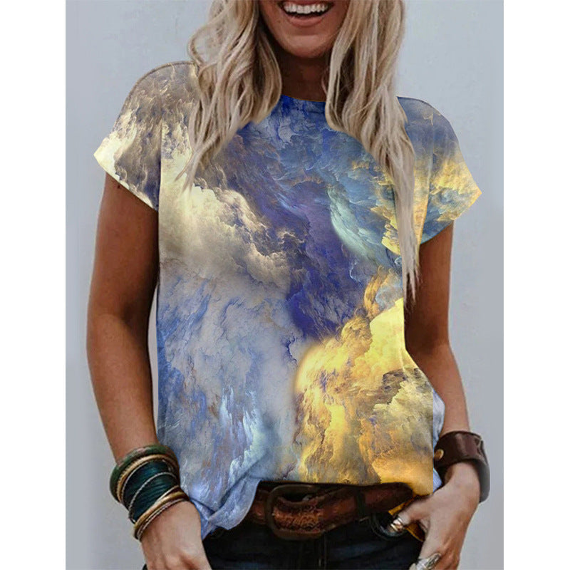 Summer New Printed Round Neck Short Sleeve - Chic Angle