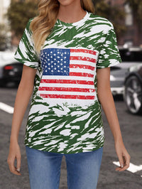 Flag Print T-shirt Crew Neck Casual - Chic Angle