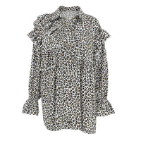 Design Leopard Print Women's Shirt Ruffled Long Sleeve