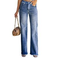 Women's Hipster Straight Leg Trousers Washing Water Waist
