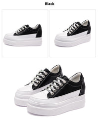 Genuine Leather Platform Versatile Casual Breathable White Muffin Height Increasing Insole Women's Board Shoes - Chic Angle