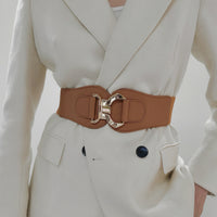 New Autumn And Winter Women's Wide Belt Metal Curved Buckle Belt With Suit Jacket Elastic Elastic Comfortable Waist