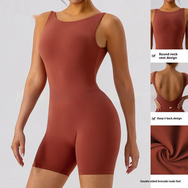 Nude Feel U-shaped Beauty Back Aerial Yoga Suit Peach Hip Pilates Jumpsuit For Women