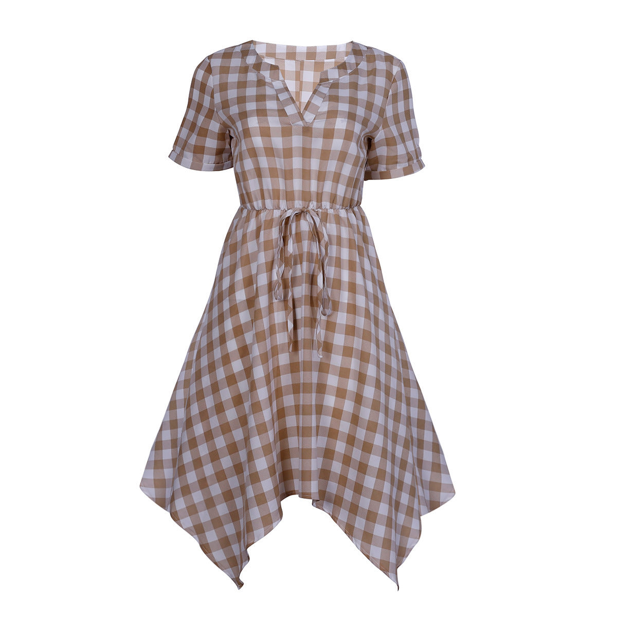 Original Design V-Neck Plaid Irregular Dress