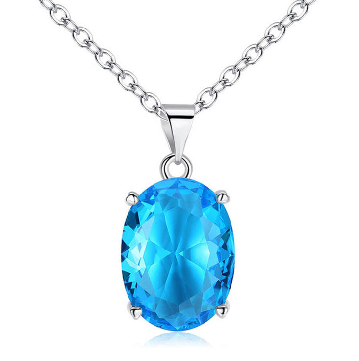 Chic Blue Crystal Zircon Pendant Necklace for Women Trendy Simple Chain Necklace Fashion Jewelry Gifts
