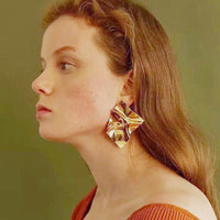European and American Personality Trend Earrings Metal Texture Folds Exaggerated Geometric Earrings