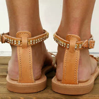 New Women's Word Buckle Strap Fashion Rhinestone Flat Large Size Sandals
