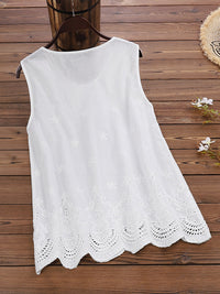Women's Solid Color Hollow Pleated Stripes Sleeveless Vest