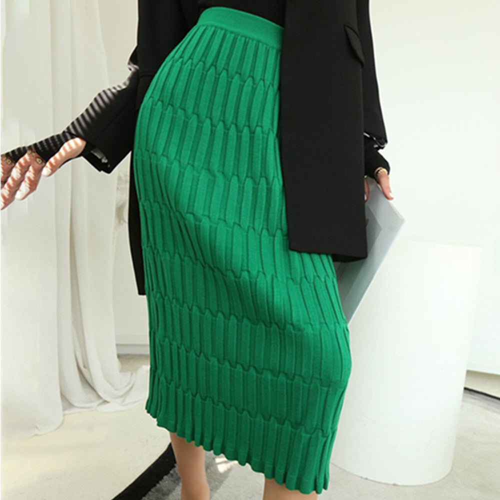 Knitted Skirt Mid-length Straight Package Hip High Waist