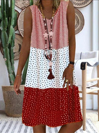 New Print Stitching Sleeveless Midi Dress