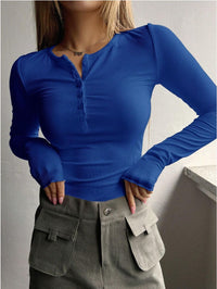 Women's Half Button Threaded Long Sleeve T-shirt - Chic Angle