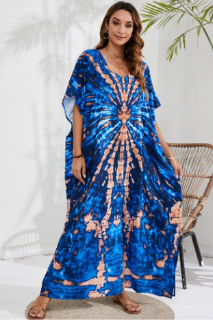Rayon Printed Blooming Loose Vacation Robe Beach Dress Bikini Sun Protection Shirt
